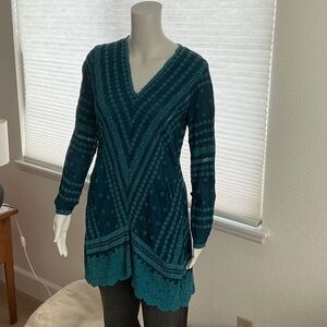 Johnny Was Blue Floral Embroidered Blouse